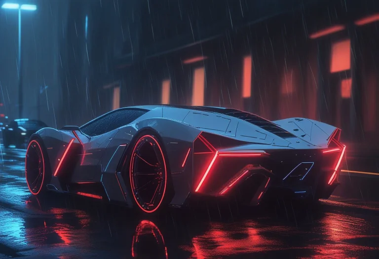 Detailed, Highest Quality, Neon Lights, Rainy, Futuristic Sp...
