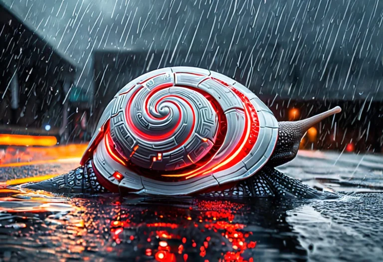 A Snail Wearing Intricate White Heavy Futuristic Armor With...