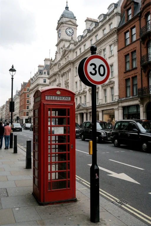 A Street-level View Of A London Road Scene On An Overcast Da...