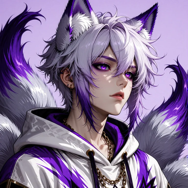 Create An Anime Portrait Of A 1boy With Light Purple Hair An...