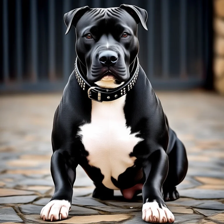 Photograph Of A Black And White American Pit Bull Terrier Si...