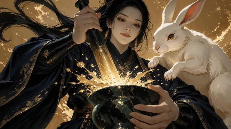 Krea2liujinstyle, Eastern Ink-wash Concept Art, A Moon Maide...