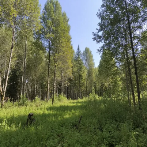 Tajgafotoles, A Young Birch Grove, Sunlight Filtering Throug... — FLUX AI Prompt: tajgafotoles, a young birch grove, sunlight filtering through the leaves, green...