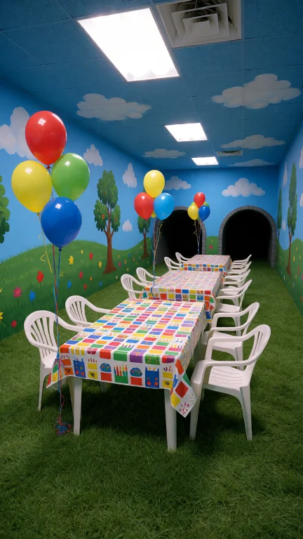Dcl1m1nal. Medium-wide Eye-level View Of A Childrens Party R...