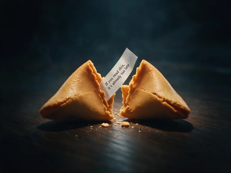 Photorealistic Image, One Single Broken Fortune Cookie Resti...