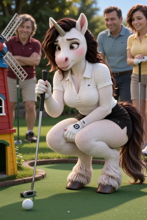 Tesslora On A Miniature Golf Course Wearing A Fitted White P...
