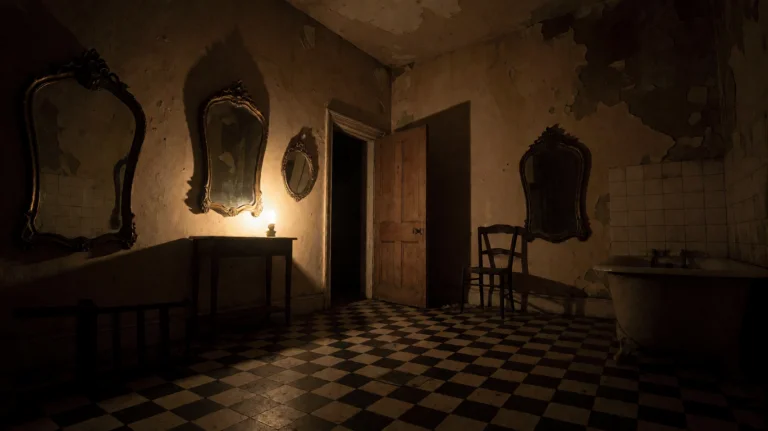 28dysltr2002, A Dimly Lit, Abandoned Room With A Checkered F...