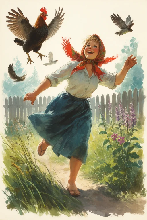 In The Style Of Vladimir Zarubin, A Woman Trying To Catch A...