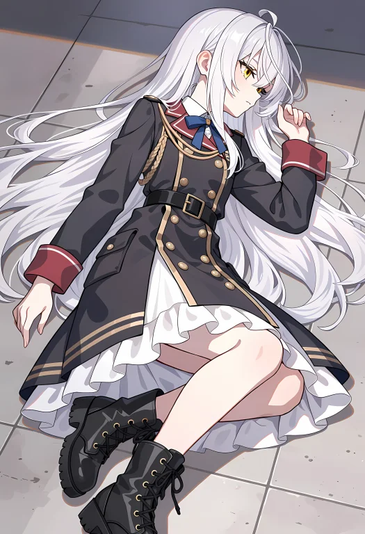 Sharon Berna, White Hair, Very Long Hair, Yellow Eyes, Ahoge...