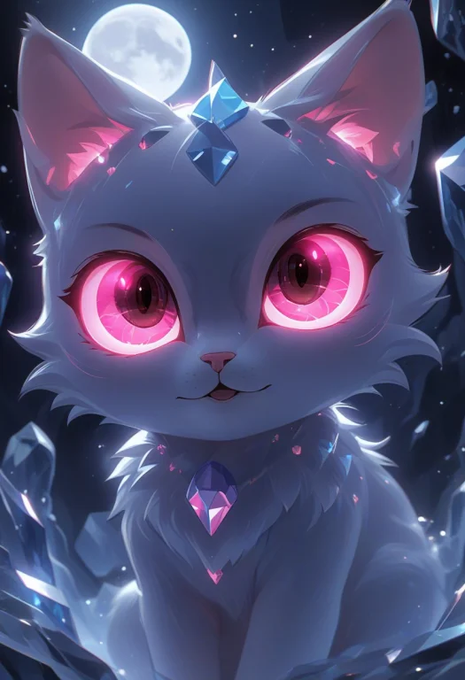 Whiteember, Cute Pink And Blue Cat, Crystalized, Crystal Wor...