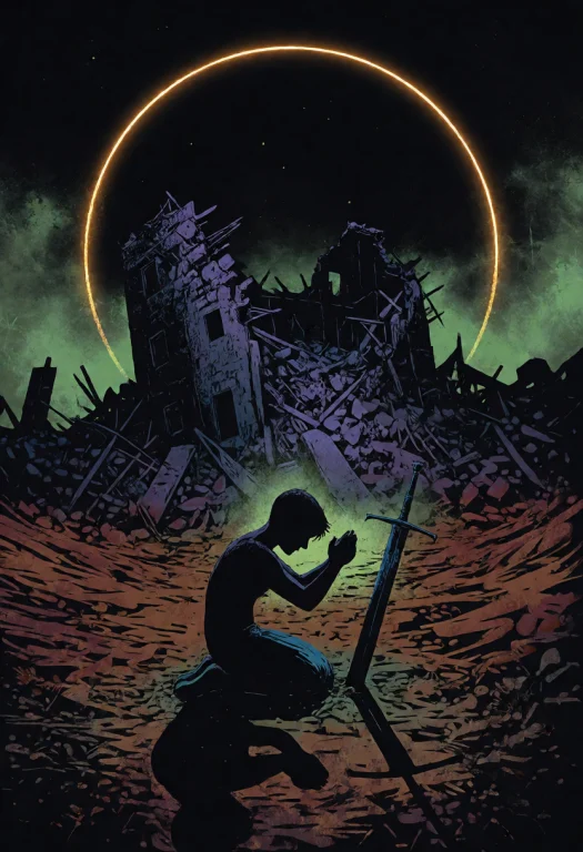 Darkfantasyillustration, 1boy, Kneeling, Praying, Hands Toge...