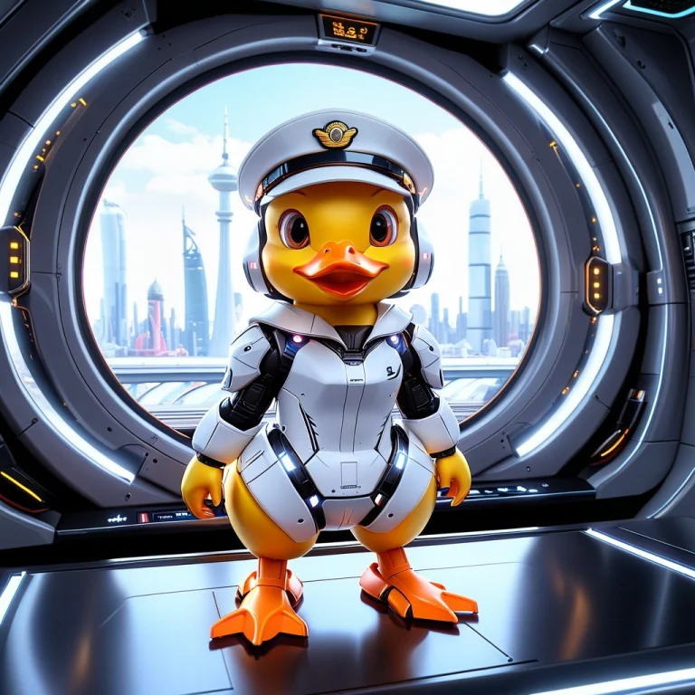 Whiteember, A Comical Surreal Image Of A Tiny Cyborg Ducklin...