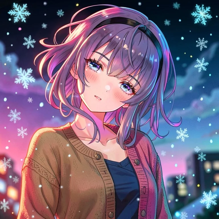 1girl, Purple Hair, Hairband, Gentle Eyes, Cardigan, Head Ti...