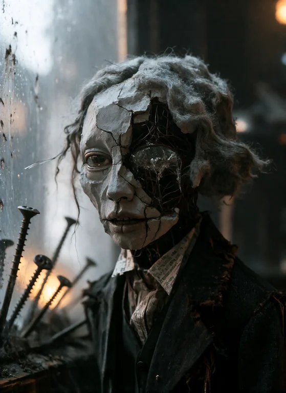 Duskm1re, Close-up Portrait Of A Puppet Whose Head Is Ravage...