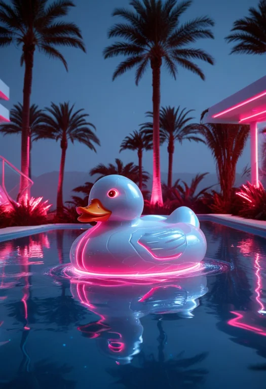 8k, Raw Digital Photo, A Giant Rubber Duck Floating In A Fut...