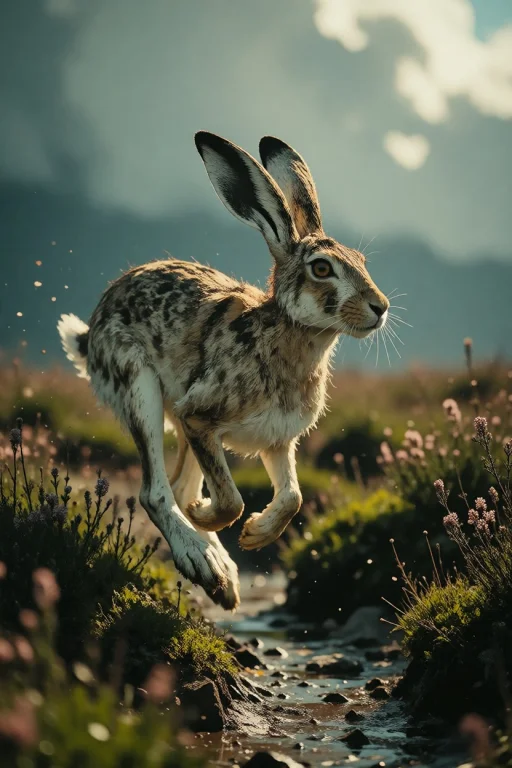Nature, An Irish Mountain Hare Sprinting Across A Windswept...