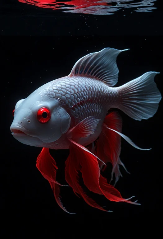 Whiteember. Sleek  Glossy ,white  Red Glow ,tech. A Close-up...