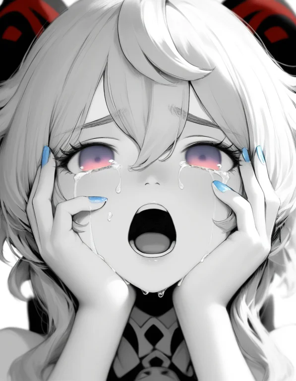 1girl, Ganyu Genshin Impact, Solo, Colored Eyes, Red Horns,...