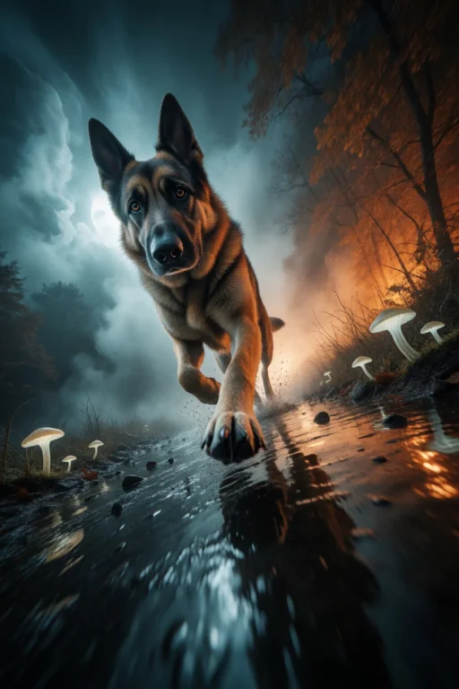 A Surreal Digital Painting Of A Large Canine, Resembling A G...
