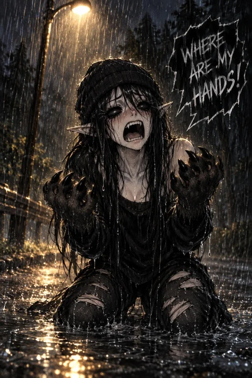 Have This Character In The Rain Looking At Hands Screaming...