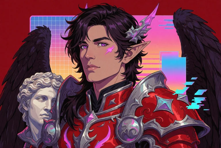 A Vaporwave Aesthetic Portrait Of A 30-year-old Dark Fantasy...