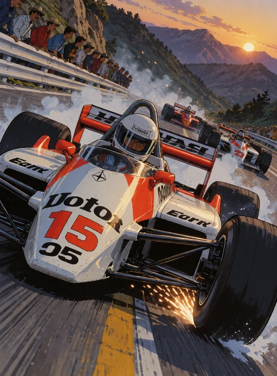 Lorakrea80anime0.7 A White And Red 1980s Formula Racing Car...