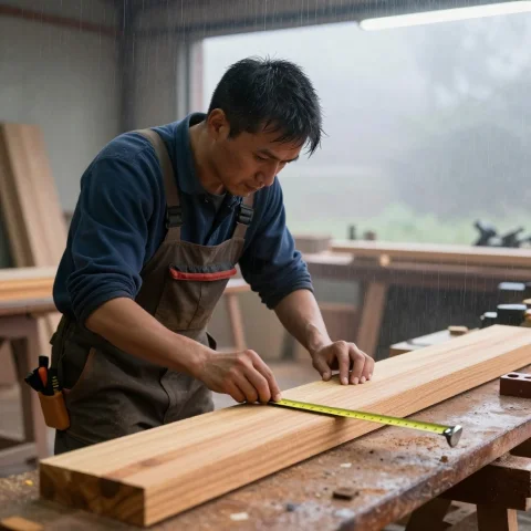 A Carpenter Measuring Timber In A Dusty Workshop, Foggy Diff... — Stable Diffusion AI Prompt: a carpenter measuring timber in a dusty workshop, foggy diffused light, during a...