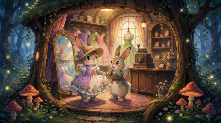 One Female Rabbit Wearing A Flowerdress And A Strawhat, Stan...