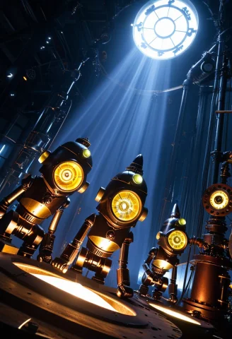 Whiteember Subject Mechanical Gnomes, Intricate Clockwork Pa... — SDXL AI Prompt: WhiteEmber Subject: Mechanical gnomes, intricate clockwork parts, brass and copp...