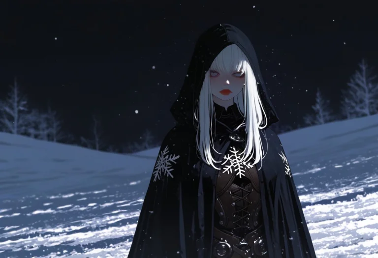 Subject And Pose A Young Woman Stands In A Snowy, Moonlit La...