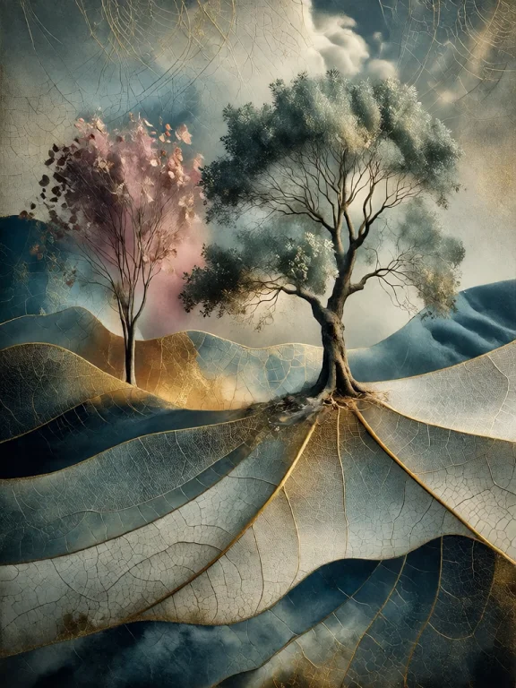 Bradhamel Art Style. A Serene, Layered Landscape With Two Pr...