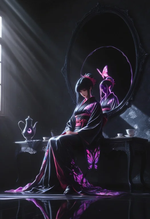 Masterpiece, 1girl, Sunbeam, Godrays, Darkness Digital Ghost...