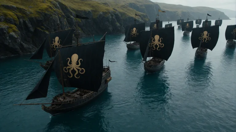 Gmthrnsssn8, A Fleet Of Dark-hulled Sailing Vessels With Bla...