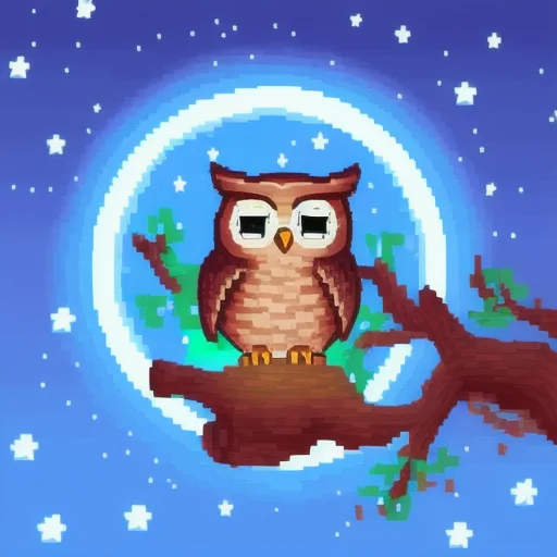 A Cute Owl Sleeping In Tree Hole, Night Sky, Glowing Stars,...