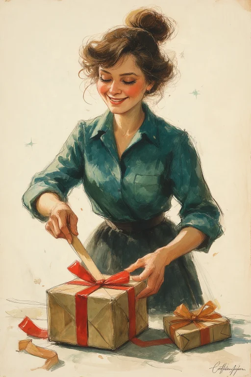 In The Style Of Vladimir Zarubin, A Woman Wrapping A Tiny Gi...