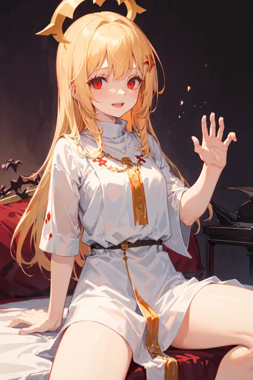 Young Priestess Sitting On Bed, Haughty Face1.4, Evil Face,...
