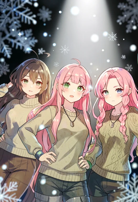 Multiple Girls, Long Hair, Pink Hair, Curly Hair, Green Eyes...