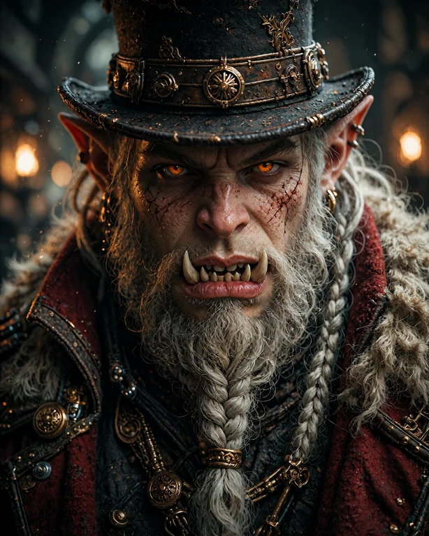 A Close-up Portrait Captures A Formidable Fantasy Orc Male C...