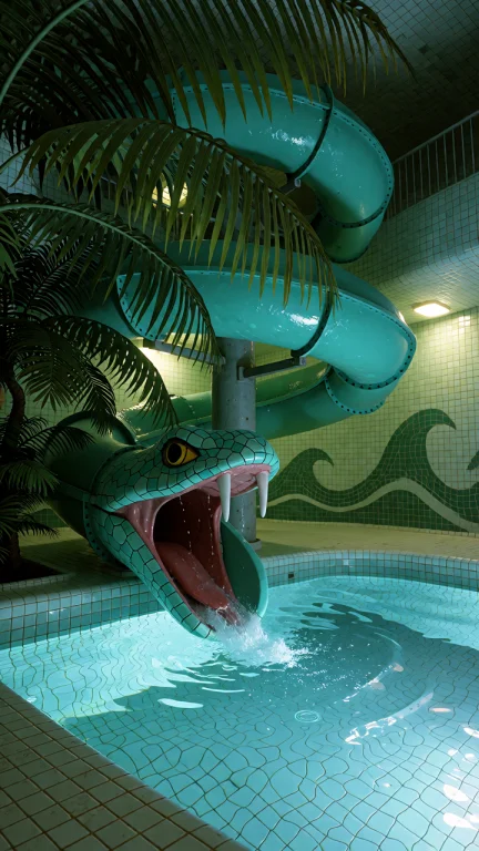 Dcl1m1nal. Medium Shot, Low Angle View Of An Indoor Swimming...
