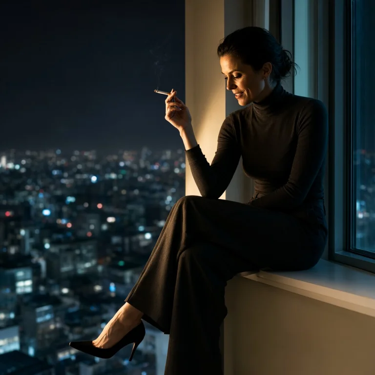 A Woman In Her Mid-30s Sitting Sideways On A Windowsill Of A...
