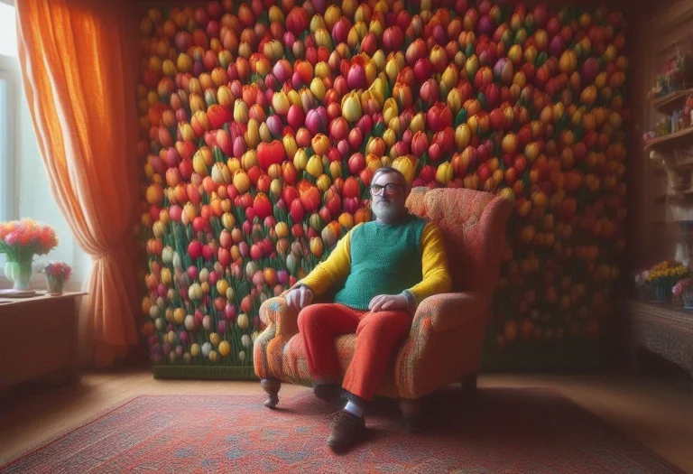 An 35-year-old Linguistics Professor Sitting In A Large Chai...