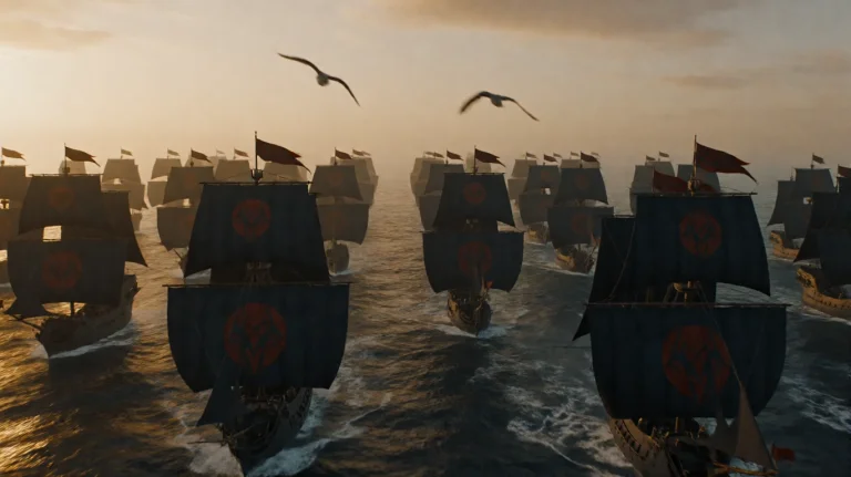 Gmthrnsssn6, A Vast Armada Of Sailing Ships, Each Bearing Da...