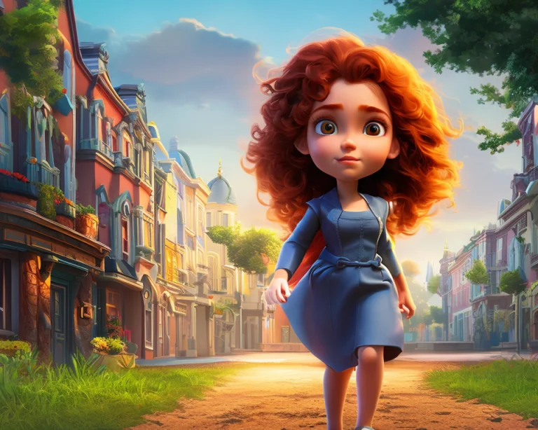 Girl With Curly Hair Cycling Through The Morning Streets Of...