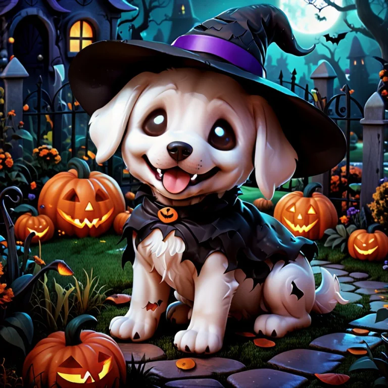 Happy Puppy In Garden, Halloween