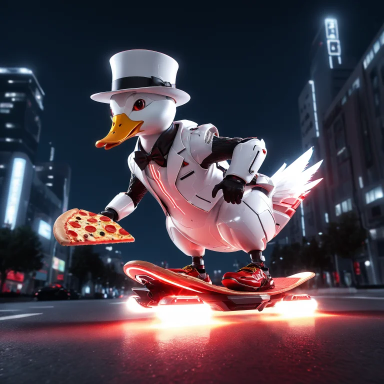 A Cool Duck Made Of Glossy White Tech Wearing Sunglasses And...