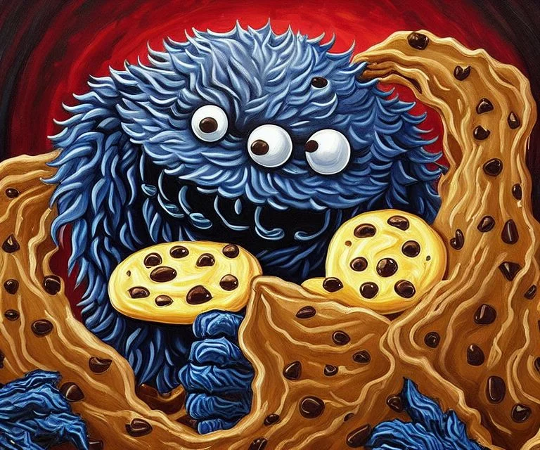 Asciia Painting Of The Cookie Monster As A Demonic Hungry Be...