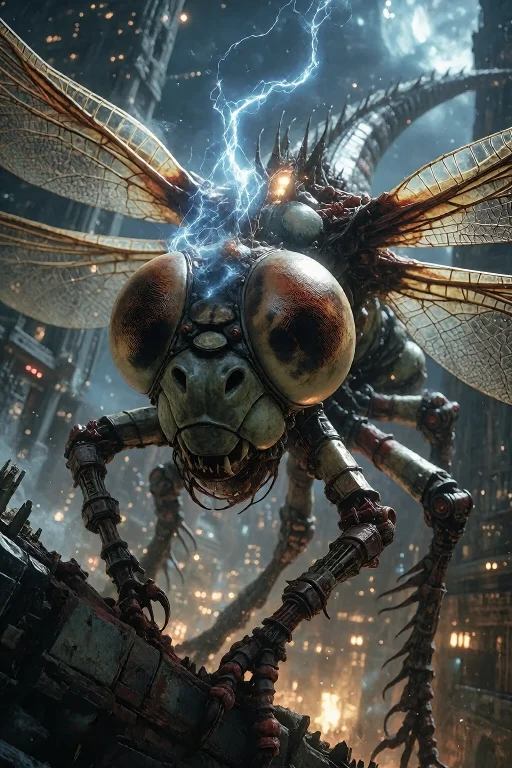 A Tiny Biomechanical Dragonfly, Hovering Above An Enormous F...