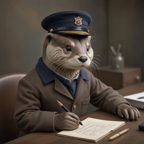 Ottervivekchvn,otter Station Master,writing At A Table In Of... — Stable Diffusion AI Prompt: ottervivek_chvn,otter station master,writing at a table in office at london rail...