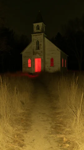 Dcl1m1nal. Wide Eye-level Shot Of An Old, Weathered White Wo... — Stable Diffusion AI Prompt: DCL1M1NAL. Wide eye-level shot of an old, weathered white wooden church standing...