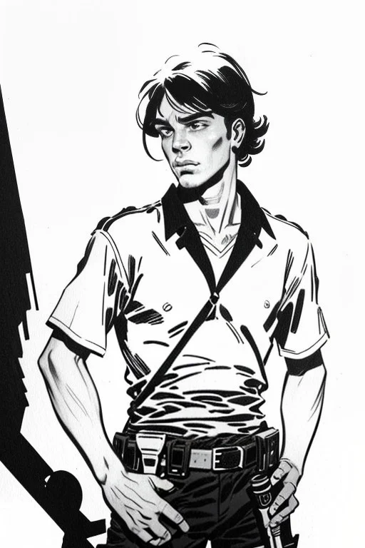 Gimenez Black And White Drawing. Frontal View. Skilled Male...